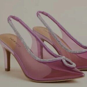 NEW Torrid Pink Pointed Toe Embellished Shoes 11WW, 3.5" Heels EXTRA WIDE